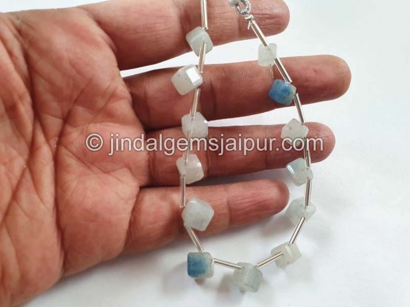 Lazulite Or Trolleite Quartz Faceted Cube Beads