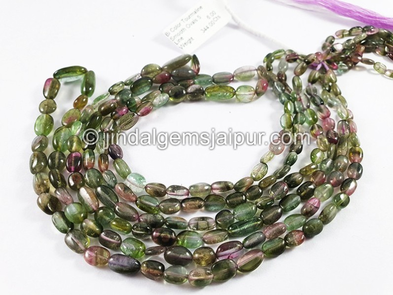 Bi Color Tourmaline Smooth Oval Shape Beads