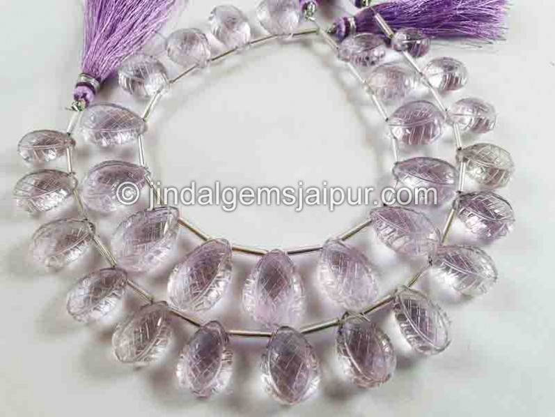 Pink Amethyst Carved Crown Pear Beads