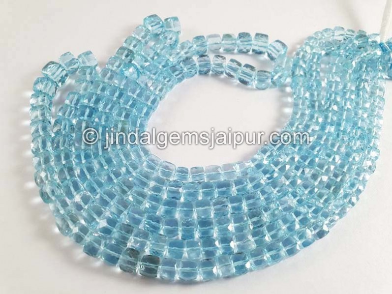 Sky Blue Topaz Faceted Cube Beads