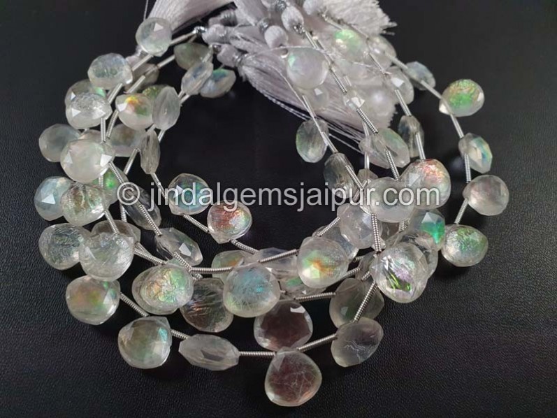 White Abalone Crystal Big Doublet Faceted Heart Beads