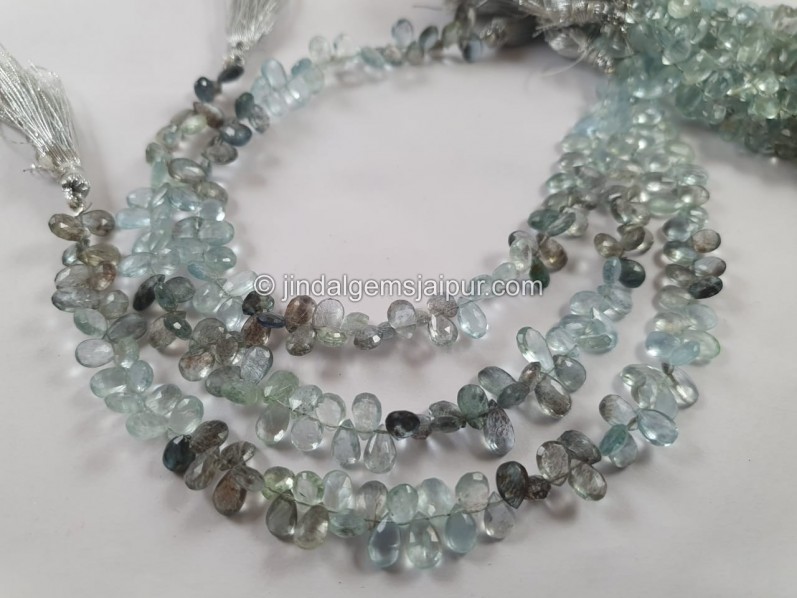 Moss Aquamarine Faceted Pear Beads