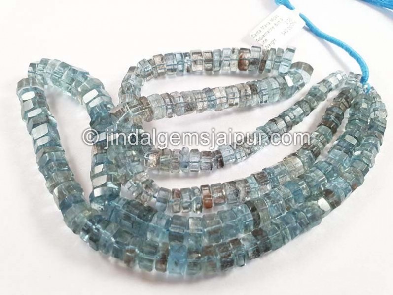 Moss Aquamarine Step Cut Bolt Shape Beads