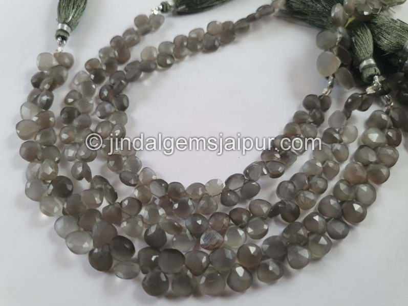 Grey Moonstone Faceted Heart Beads