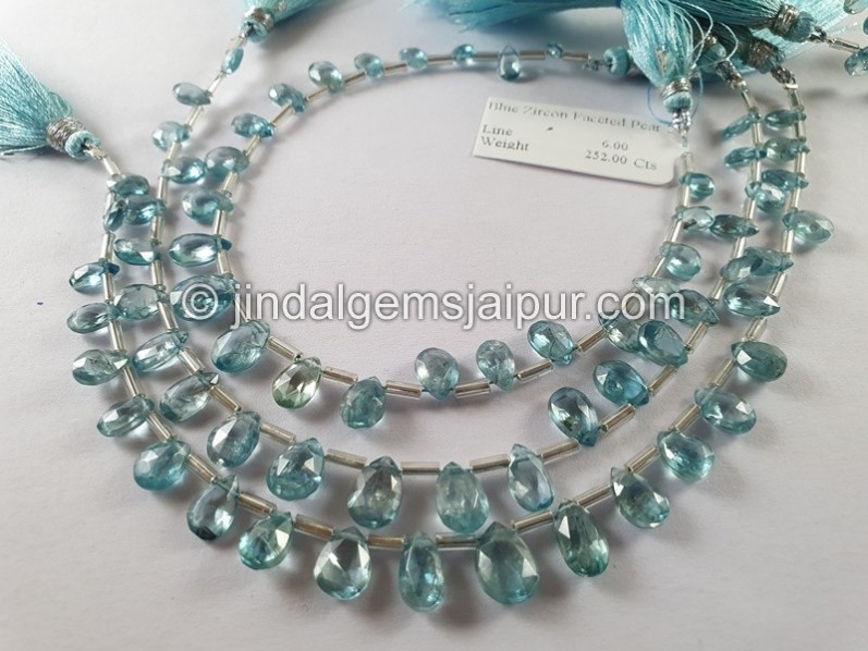 Blue Zircon Faceted Pear Shape Beads