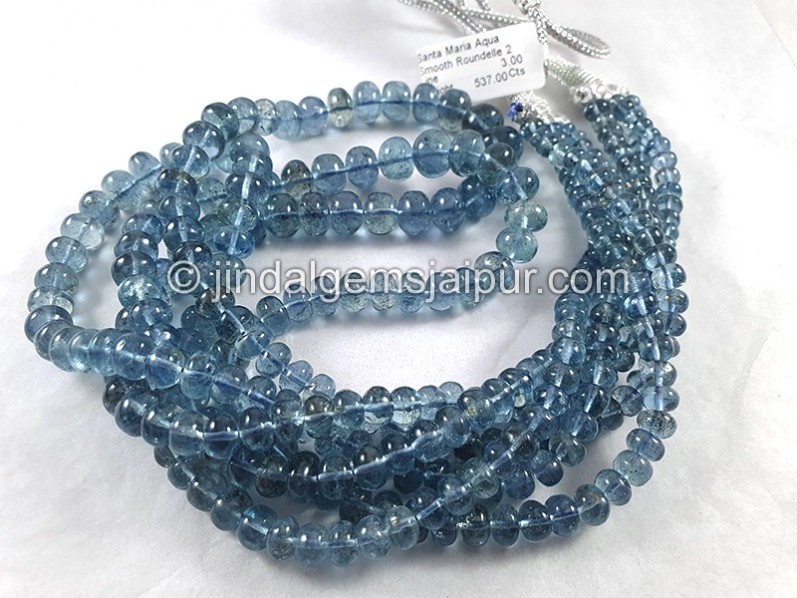 Santa Maria Aquamarine Smooth Roundelle Shape Beads