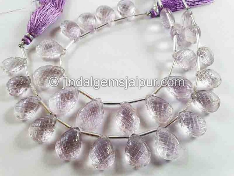 Pink Amethyst Carved Pumpkin Pear Beads