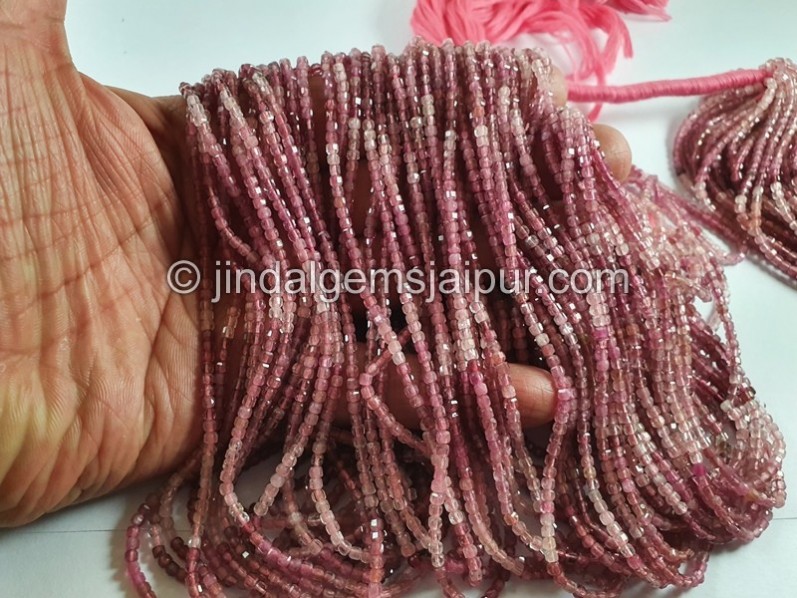 Pink Tourmaline Cut Cube Beads