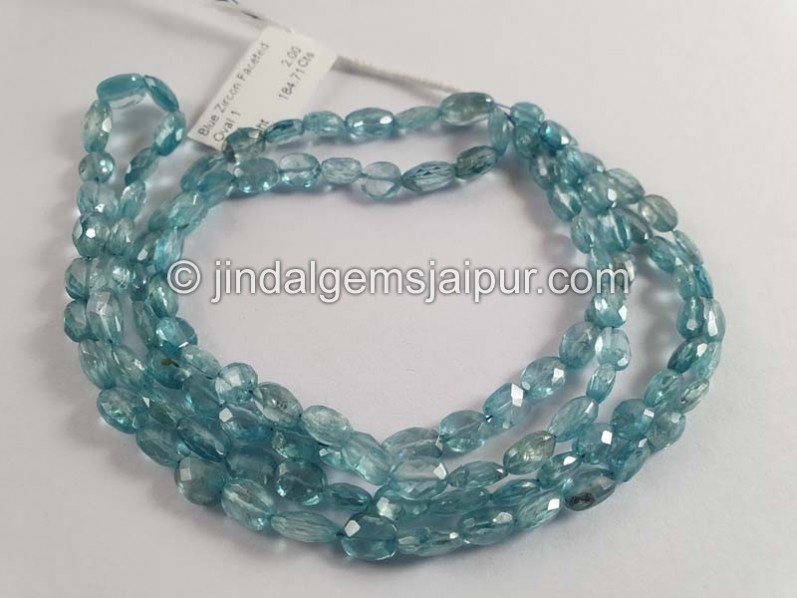 Blue Zircon Faceted Oval Beads