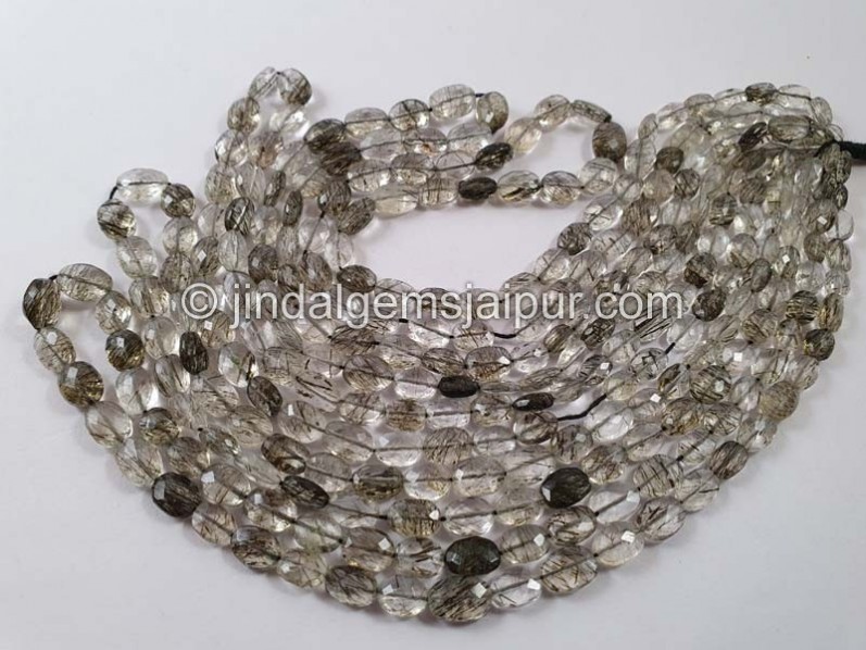 Black Rutile Faceted Oval Beads