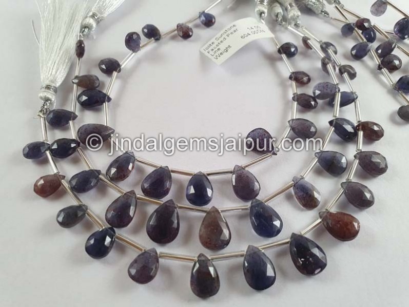 Iolite Sunstone Faceted Pear Beads