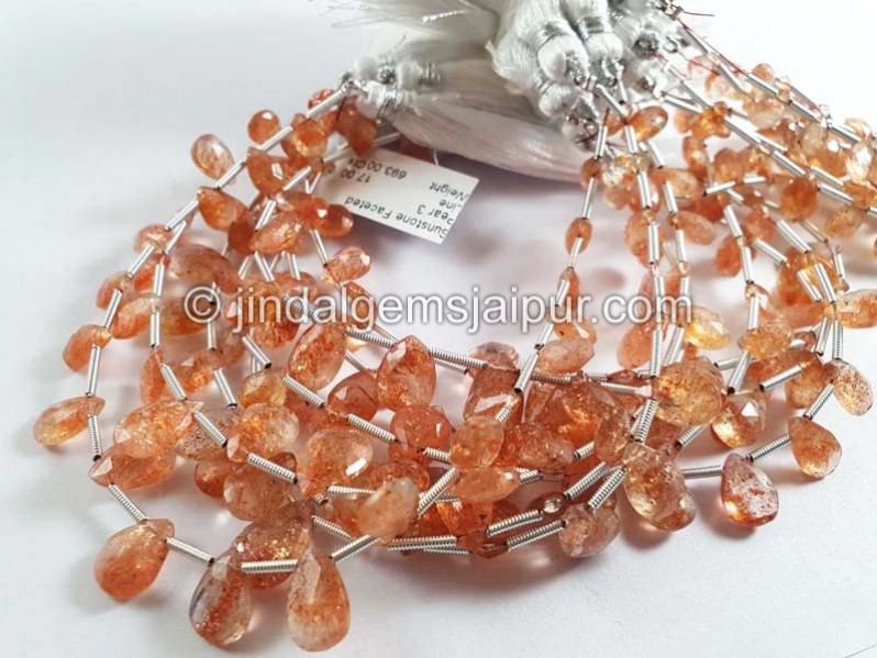 Sunstone Faceted Pear Shape Beads