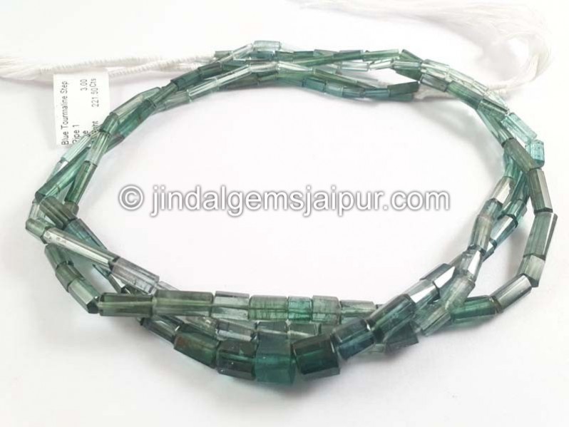 Blue Tourmaline Step Pipe Shape Beads