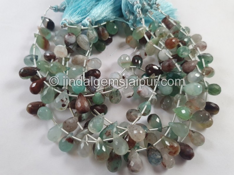 Aqua Chalcedony Faceted Drops Beads