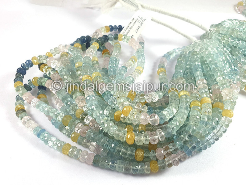 Multi Aquamarine Faceted Roundelle Shape Beads