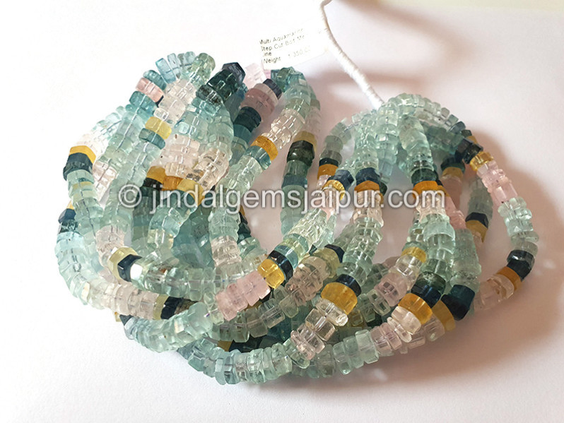 Multi Aquamarine Step Cut Bolt Shape Medium Beads