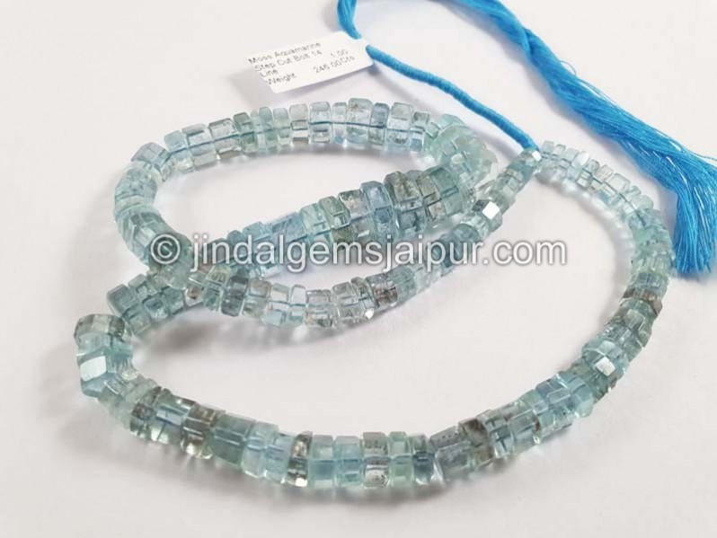 Moss Aquamarine Step Cut Bolt Shape Beads