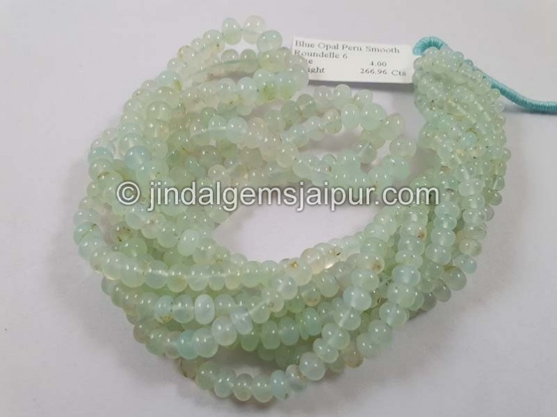 Natural Peruvian Blue Opal Smooth Roundelle Beads