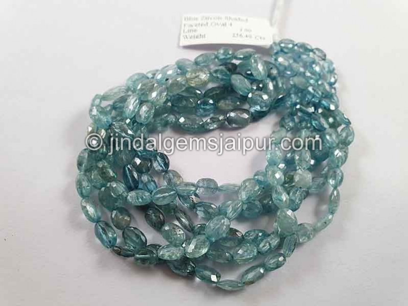 Natural Blue Zircon Shaded Faceted Oval Beads