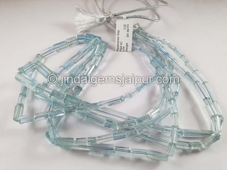 Aquamarine Step Cut Pipe Shape Beads