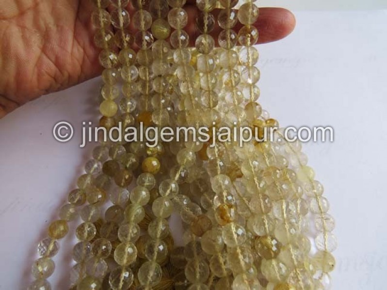 Golden Rutile Faceted Round Beads