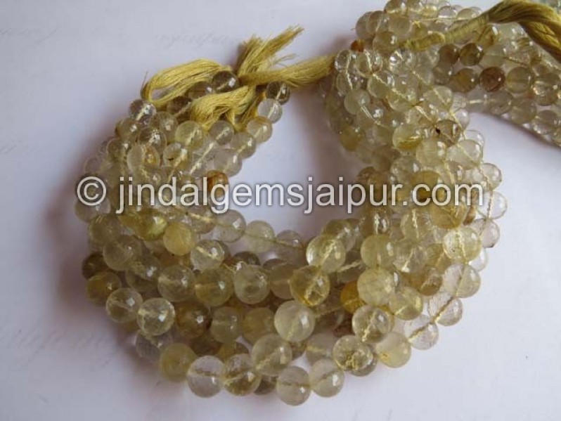 Golden Rutile Far Faceted Round Beads