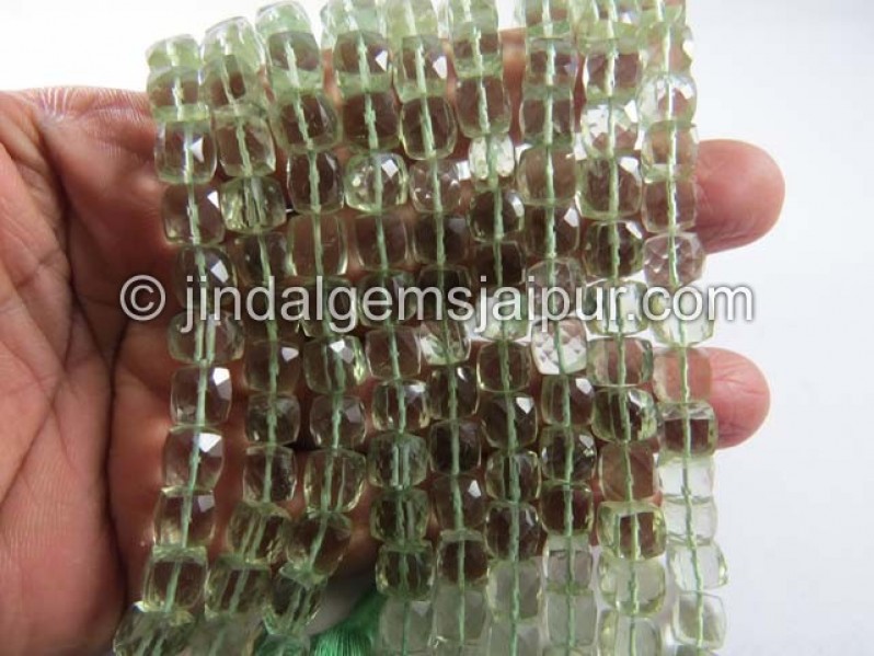 Green Amethyst Faceted Cube Shape Beads