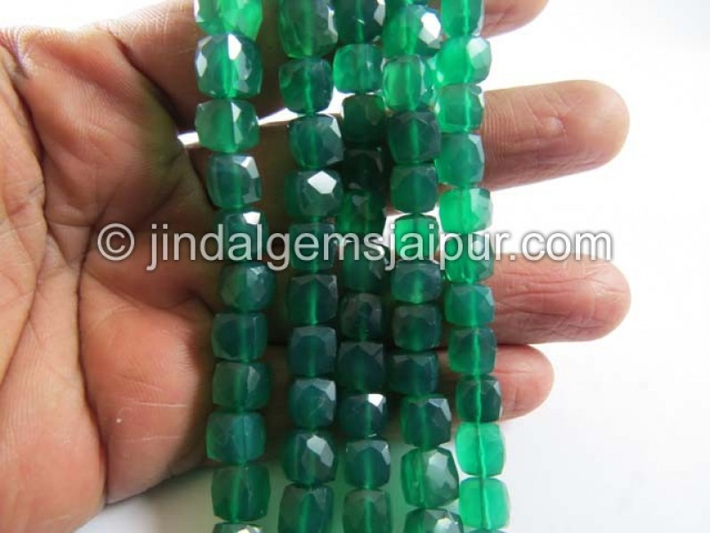 Green Onyx Faceted Cube Shape Beads