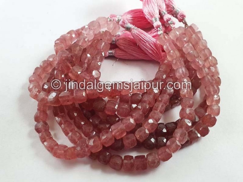 Strawberry Quartz Faceted Cube Beads