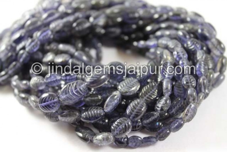 Iolite Carved Oval Shape Beads