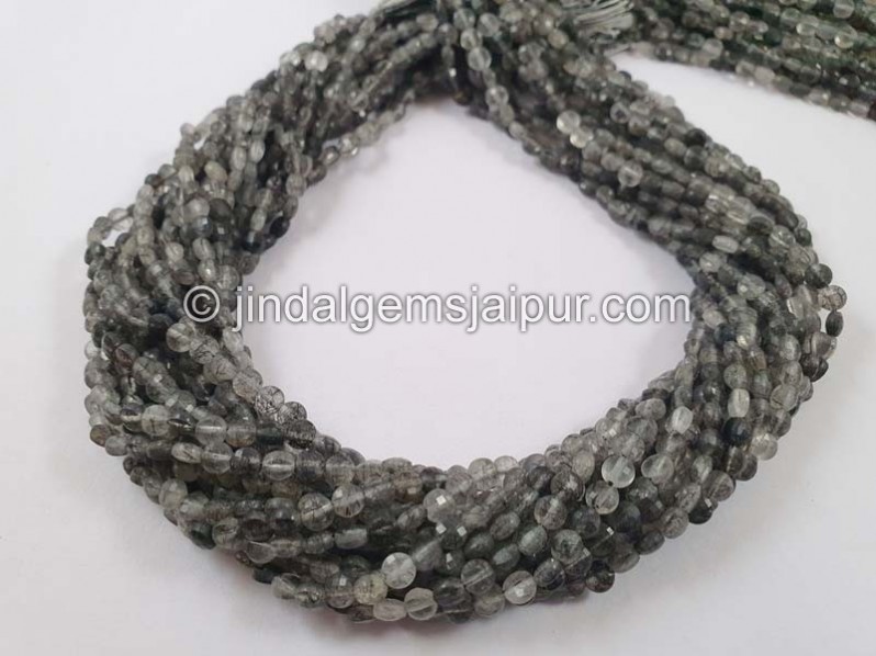 Black Rutile Faceted Coin Beads