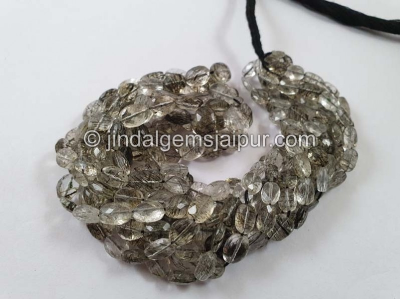 Black Rutile Faceted Oval Beads