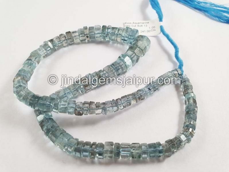 Moss Aquamarine Step Cut Bolt Shape Beads