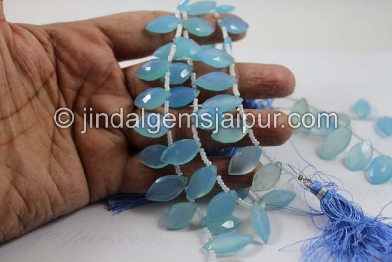 Blue Chalcedony Far Faceted Marquise Shape Beads