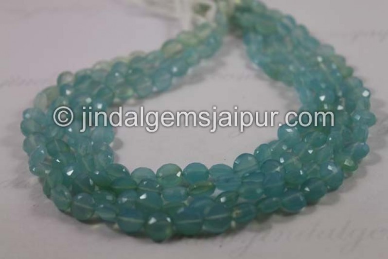 Blue Chalcedony Faceted Coin Shape Beads