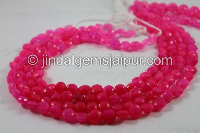 Raspberry Chalcedony Faceted Coin Shape Beads