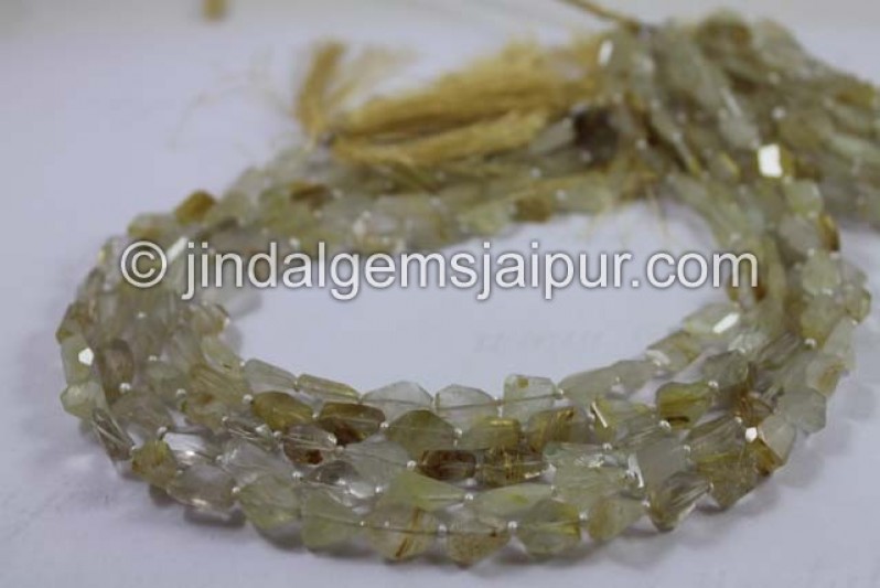 Golden Rutile Faceted Step Cut Nugget Shape Beads