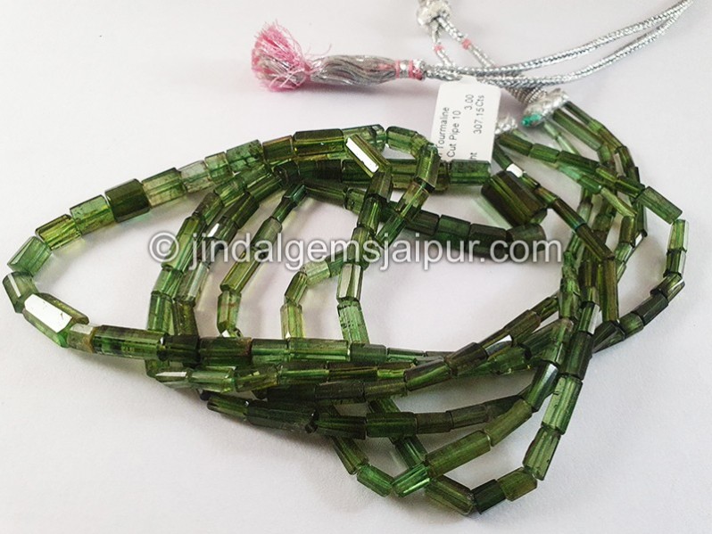 Green Tourmaline Step Cut Pipe Shape Beads