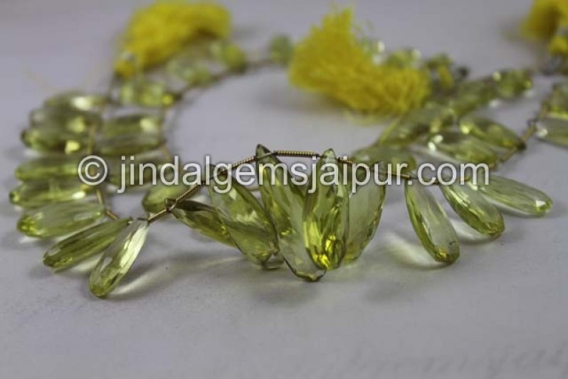 Lemon Quartz Faceted Elongated Pear Shape Beads