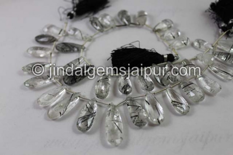 Black Rutile Faceted Elongated Pear Beads