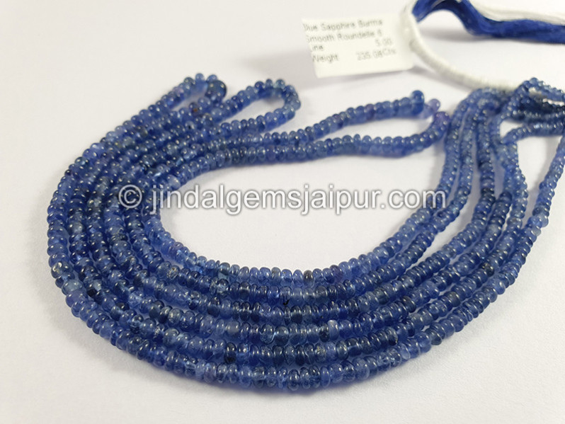 Blue Sapphire Burma Smooth Roundelle Shape Beads