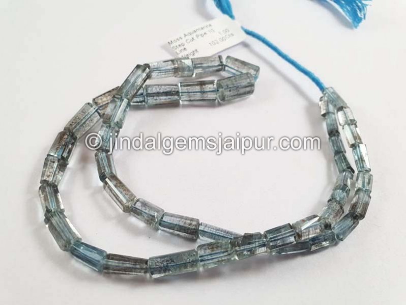 Moss Aquamarine Step Cut Pipe Shape Beads