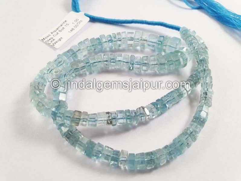 Moss Aquamarine Step Cut Bolt Shape Beads