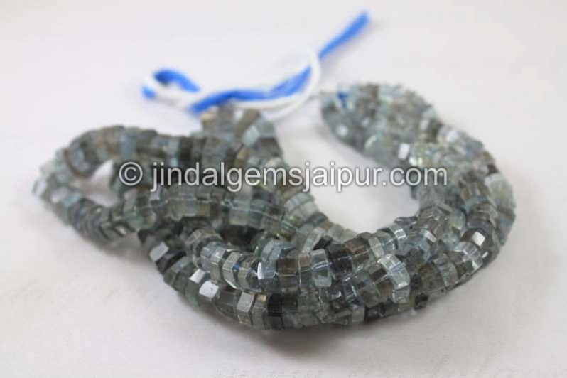 Moss Aquamarine Step Cut Roundelle Beads