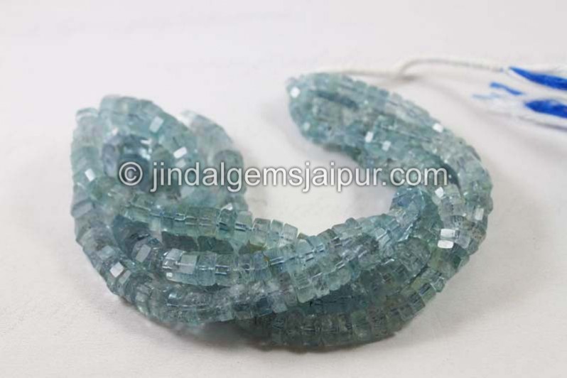 Moss Aquamarine Step Cut Roundelle Beads