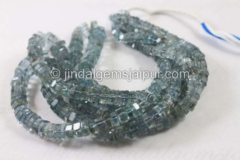 Moss Aquamarine Step Cut Roundelle Beads