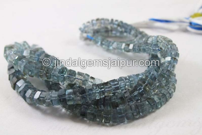 Moss Aquamarine Step Cut Roundelle Beads