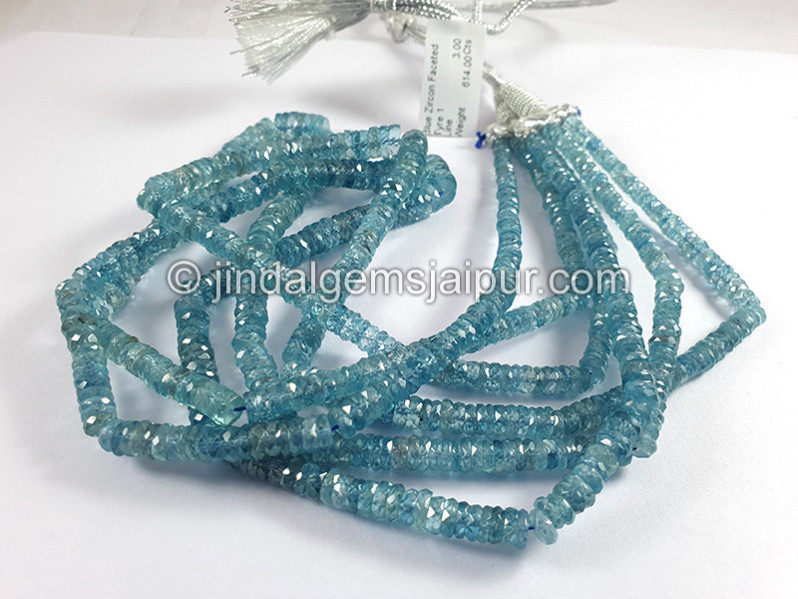 Blue Zircon Faceted Tyre Shape Beads