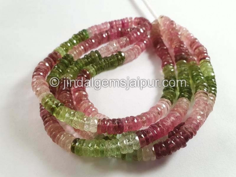 Multi Pink & Green Tourmaline Far Faceted Tyre Beads