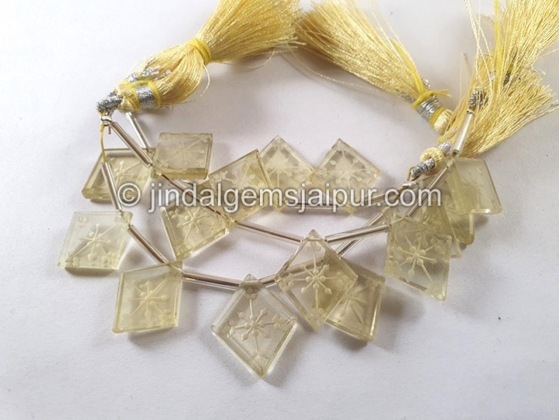 Lemon Quartz Carved Kite Beads